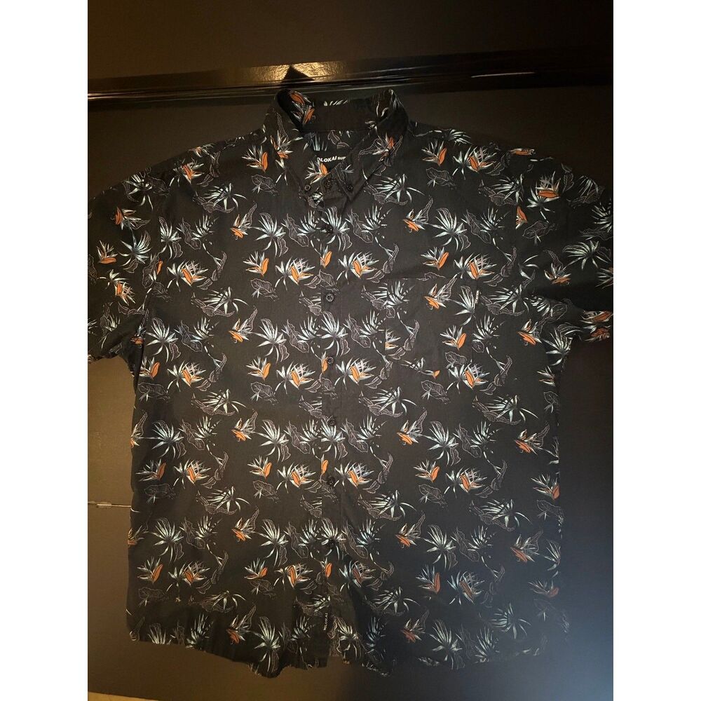 Molokai Surf Co Men’s XXL Black Tropical Floral Button Up Shirt Cotton